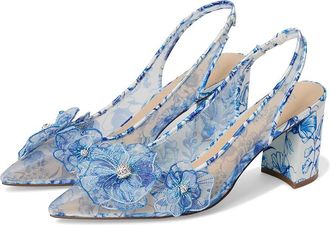 Blue by Betsey Johnson Petra High Womens Heels White Blue Floral : 6.5 M, Textile