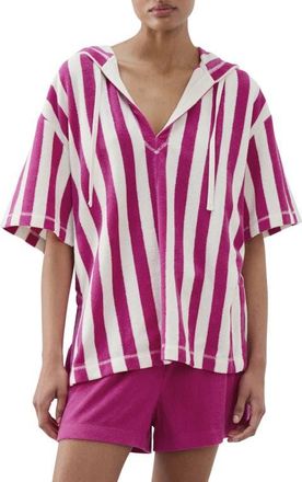 Mango Hooded Cotton Blend Pajama Shirt in Fuchsia at Nordstrom, Size Medium