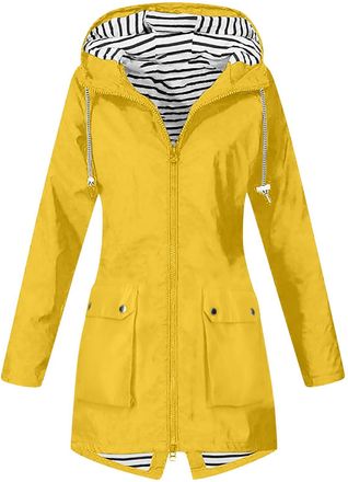 Generic Long Puffer Coats For Women Womens Zipper Outdoor Hooded Hiking Jacket Plus Size Coats Velvet Jackets For Women Uk (Yellow, XXL)