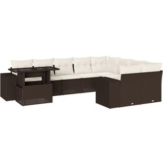 vidaXL Set De Sof&aacute;s De Jard&iacute;n 10 Pzas Y Cojines Rat&aacute;n Sint&eacute;tico Marr&oacute;n Vidaxl