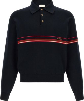 Versace Blue Stripes Shirt Collar Polo