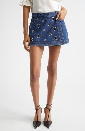 Cinq &agrave; Sept Marcia Rivet Detail Denim Skort in Tide at Nordstrom Rack, Size 14