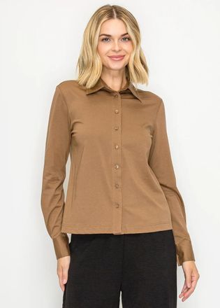 YAL New York Camel Cotton Shirt with Buttoned Cuffs