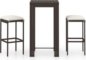 vidaXL Set De Bar De Jard&iacute;n 3 Piezas Y Cojines Rat&aacute;n Sint&eacute;tico Marr&oacute;n Vidaxl