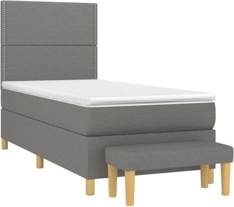 vidaXL Vidaxl - Cama Box Spring Con Colch&oacute;n Tela Gris Oscuro 90x190 Cm