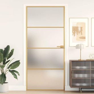 vidaXL Puerta De Interior Dorada Vidrio Templado Y Aluminio 93x201,5cm Vidaxl