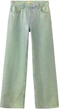 Mango Coated Wide Leg Jeans in Green at Nordstrom, Size 2