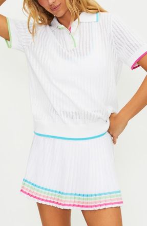 Beach Riot Sia Knit Polo Top in Hibiscus Cove White at Nordstrom, Size X-Small