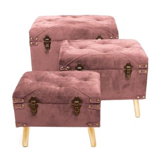Decorspace Set 3 Pouf Contenitori In Velluto Per Arredamento Moderno Bauli Con Piedi In Legno H 48 Cm