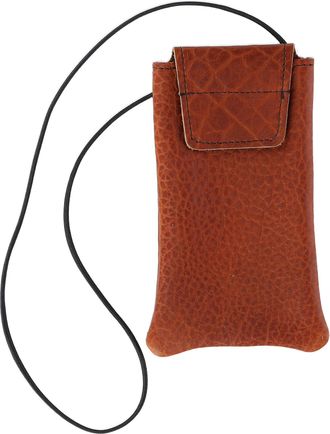 Boston Leather Textured Bison Leather Eyeglass Case with Neck String, Tuscan