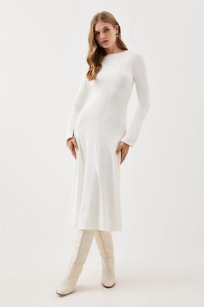 Karen Millen Knit Wool Look Full Skirt Midi Dress in Ivory at Nordstrom, Size Medium
