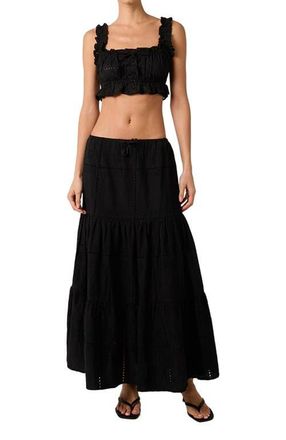 WeWoreWhat Ruffle Button Crop Top in Black at Nordstrom, Size X-Large