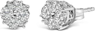 House of Brilliance Silver 1/2 Ct Prong RoundDiamond Cluster Stud Earring in White at Nordstrom