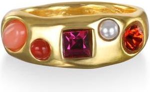 Sequin Rococo Crystal & Faux Pearl Ring in Coral at Nordstrom, Size 9