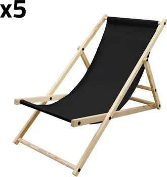 ECD Germany 5x silla de playa negra madera de pino tejido oxford carga hasta 120kg