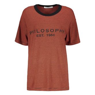 Philosophy di Lorenzo Serafini T-Shirts, female, Red, S, Striped Viscose T-shirt with Ribbed Neckline