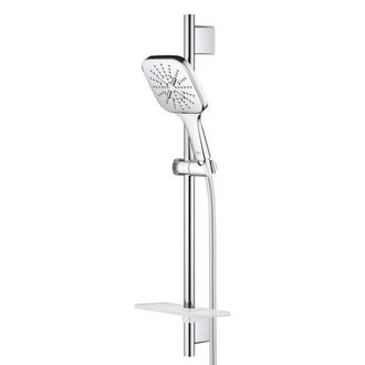 GROHE Rainshower Smartactive 130 Cube Glijstangset - 60cm - vierkante handdouche - 3 straalsoorten - gladde doucheslang - met zeepschaal - chroom