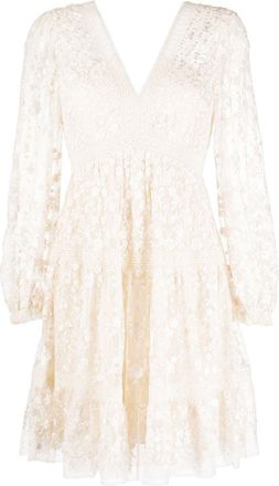Needle & Thread embroidered floral-lace detail dress - women - Polyester/Recycled Polyester/Recycled Polyester - 4 - White