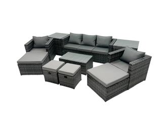 Fimous Outdoor Coffee Table Sofa Set with 2 Side Tables Big Stools in Dark Grey