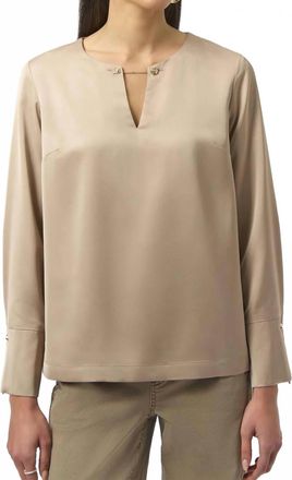 Joseph Ribkoff Keyhole Neckline Long Sleeves Top In Fawn