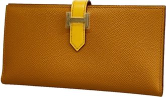 Herm&egrave;s Caramel Tadelakt Leather Epsom Leather Leather Long Wallet (Bi-Fold) (Pre-Owned)