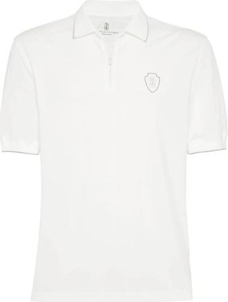 Brunello Cucinelli Chest Logo Half-Zip Polo - Heren - Polos - Wit - S - Katoen - Tops
