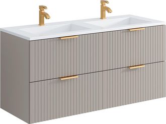 Vente-Unique Mueble de ba&ntilde;o suspendido con lavabo encastrado - Beige - 120 cm - ZEVARA