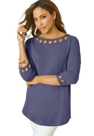 Jessica London Stretch Cotton Lattice Boatneck Tunic in Deep Dusk at Nordstrom, Size Medium