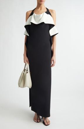 Proenza Schouler Sanna Ruffle Matte Double Crepe Gown in Black/Ivory at Nordstrom, Size 12