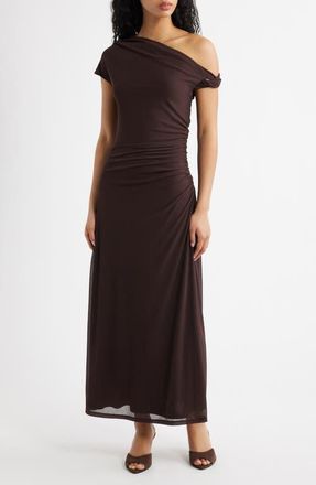 Ever New Paris Asymmetric Mesh Dress in Chocolate at Nordstrom, Size 14
