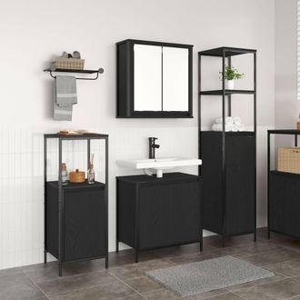 Berkfield Home 3 Piece Bathroom Furniture Set Black Oak Engineered Wood