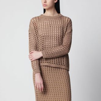 Max Mara Cotton mesh long-sleeve sweater in Desert