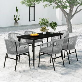 vidaXL Juego De Comedor De Jard&iacute;n 7 Piezas Rat&aacute;n Sint&eacute;tico Gris Vidaxl
