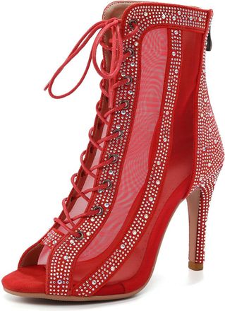 Generic Womens Latin Dance Shoes Womens Latin Dance Boots Lace up Rhinestones Peep Toe Ballroom Salsa Tango Practice and Performence Shoes Black 4 UK Comforta