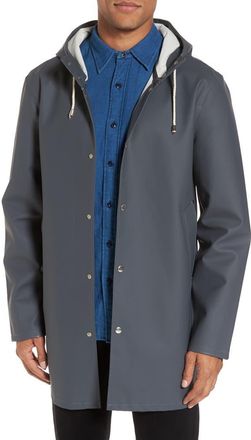 Stutterheim Stockholm Long Sleeve Hooded Raincoat in Charcoal at Nordstrom, Size Xx-Large