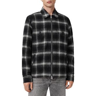 AllSaints Bayo Plaid Cotton Shirt Jacket in Black at Nordstrom Rack, Size Xx-Large