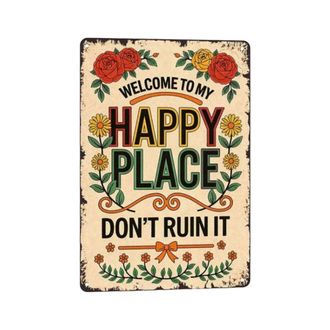 OEM Letrero Met&aacute;lico Para Jard&iacute;n, Bienvenido A Happy Place, Placa-1