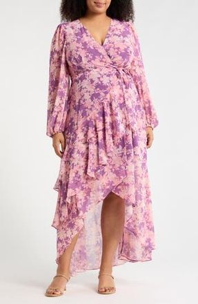 Hutch Sadey Long Sleeve Wrap Dress in Purple Vintage Layered Ditsy at Nordstrom Rack, Size 1X