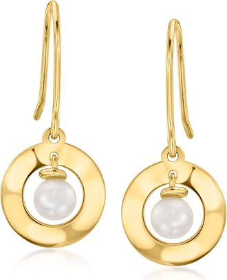 Ross-Simons 4-4.5mm Cultured Pearl Circle Drop Earrings in 10kt Yellow Gold