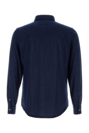 Fedeli Mens Navy Blue Wool Shirt Exterior: Camicie
