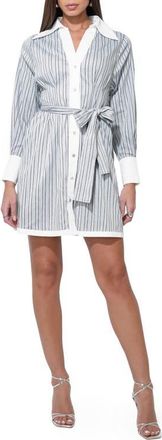 Adelyn Rae Sola Stripe Long Sleeve Minidress in Grey at Nordstrom, Size Large