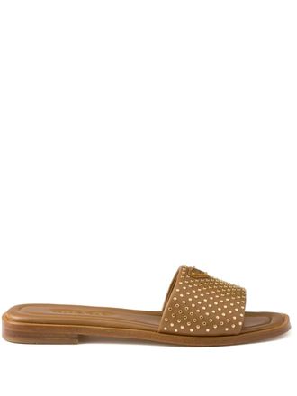 Prada stud-embellished leather sandals - women - Leather - 35.5 - Brown