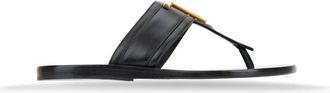 Tom Ford Platte leren sandalen met gouden details - Dames - Slippers - Zwart - 37 EU - Leer - Schoenen