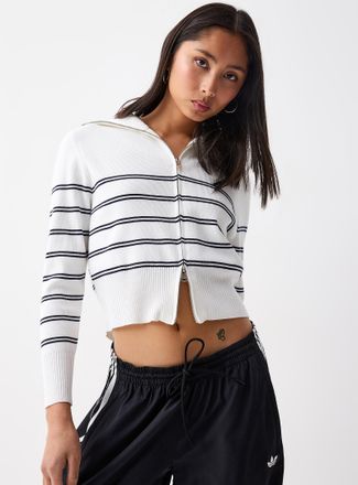 Twik Womens Striped zippered Cardigan Sweater