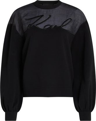 Karl Lagerfeld Zwarte gebreide trui van gemengde materialen met borduursel - Dames - Sweatshirts - Zwart - L - Organza - Hoodies & sweatvesten
