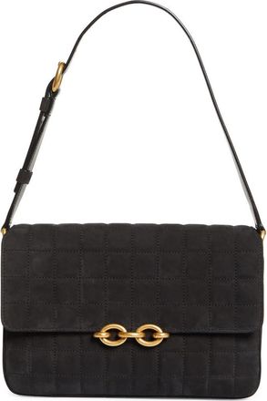 Saint Laurent Le Maillon Quilted Nubuck Leather Shoulder Bag in Noir at Nordstrom