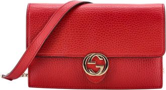 Gucci Red Leather Interlocking Wallet On Chain (Authentic Pre-Loved)