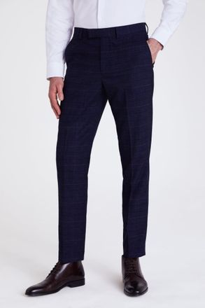 Moss Slim Fit Navy Black Check Trousers