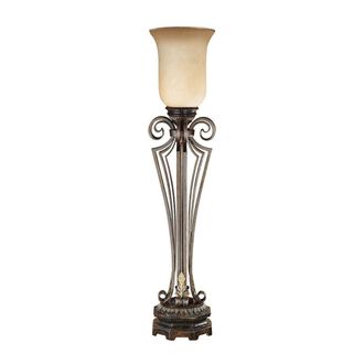 Loops Table Lamp Regal Colum Open Base Cream/Amber Glass Shade Bronze LED E14 60W in Clear