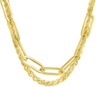 Sterling Forever 14K Gold Emery Paperclip & Curb Chain Layered Necklace